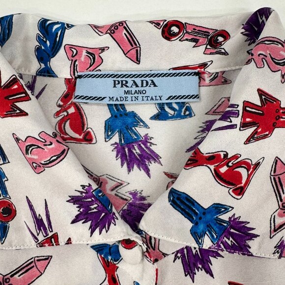Prada Italian Silk Printed Button-Down Shirt - Picture 4 of 8